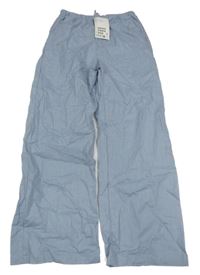 Nové - Světlemodré lněné wide leg kalhoty H&M