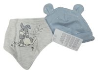 Nové - 2set - Světlemodrá puntíkatá čepice + šedý šátek s Thumperem 