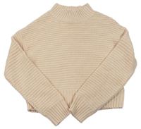 Broskvový rebrovaný pletený crop sveter New Look