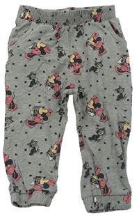 Sivé melírované teplákové nohavice s Minnie a srdiečkami Disney