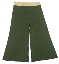 Khaki rebrované vlnené flare culottes nohavice so zlatým pasom Sisley