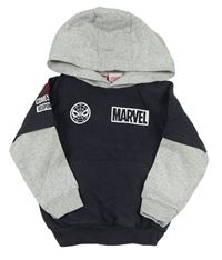 Tmavošedo-svetlosivá melírovaná mikina so Spider-manem a vreckom a kapucňou MARVEL