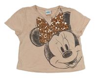 Pudrové melírované crop tričko s Minnie s flitry Disney 