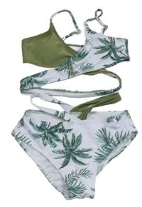 Bílo-khaki dvoudílné plavky s palmami 