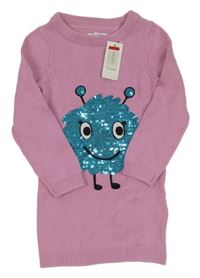 Nové - růžové svetrové šaty s příšerkou z flitrů Bluezoo