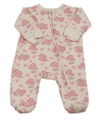 Svetloružová rebrovaná tepláková vyteplená kombinéza so srdiečkami Matalan