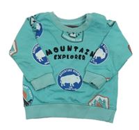 Jadeitová mikina s nápismi a zvieratkami a stromami max