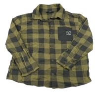 Khaki-černá kostkovaná košile s kapsou s čísly a nápisy George