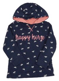 Tmavomodrá melírovaná mikina s koníky a nápisom a kapucňou Topolino