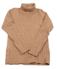 Skořicový melírovaný rebrovaný vzorovaný svetrový rolák Next