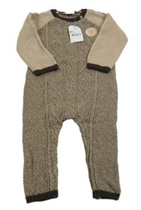 Nové - kávovo-béžovo-tmavohnedý melírovaný vzorovaný pletený overal Next
