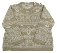 Kávový melírovaný vzorovaný sveter so srdiečkami ALANA