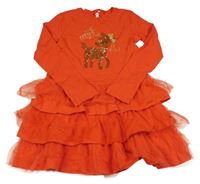 Červené šaty se sobem z flitrů a volánky a tylem coccodrillo