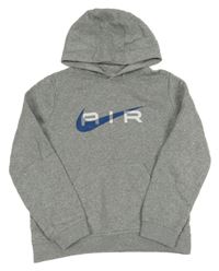 Šedá melírovaná mikina s logem a kapsou a kapucí Nike Air