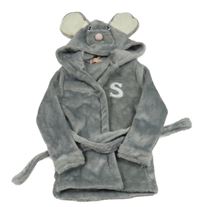 Šedý plyšový župan s písmenkem a kapucí - myška