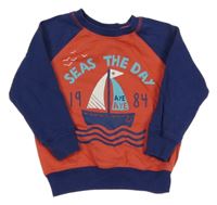 Červeno-tmavomodrá mikina s lodičkou a číslom a nápisom George