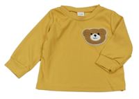 Okrová rebrovaná mikina s medvedíkom