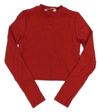Červený rebrovaný crop rolák so srdiečkovaným prestrihom H&M