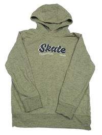 Světlekhaki-čierna melírovaná mikina s nápismi a kapucňou YIGGA