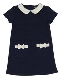 Tmavomodré šaty s mašličkami a bielým golierikom PRIMARK