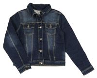 Tmavomodrá tepláková rifľová crop bunda s golierikom TEX