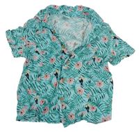 Svetlomodrá košeľa s tukanmi a listami LC WaIKIKI