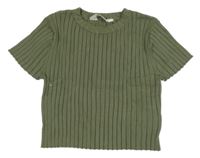 Khaki rebrované úpletové crop tričko H&M