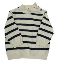 Bielo-čierny pruhovaný vlnený sveter PETIT BATEAU