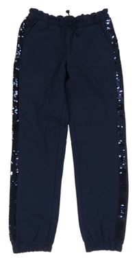 Tmavomodré paper bag tepláky s flitrovým pruhem C&A