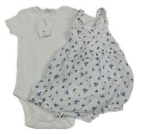 Nové - 2Set - Bílé mušelínové laclové kraťasy s kytičkami + žebrované body F&F