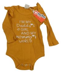 Nové - medové žebrované body s nápisy a volánky PatPat