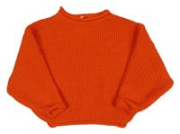 Červený rebrovaný žinylkový oversize crop sveter BESTies