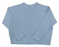 Modré melírované žebrované úpletové crop mikinotriko H&M