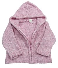 Ružový melírovaný žinylkový prepínaci sveter s kapucňou