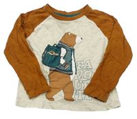 Béžovo-skořicové tričko s medvedíkom a nápismi Dopodopo