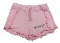 Ružové bavlnené kraťasy s motýly a volánikmi Primark