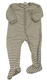Hnědo-bílý pruhovaný fleecový overal s medvědem H&M