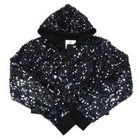 Černo-fialovo-zelená flitrová propínací crop mikina s kapucí H&M
