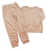 Starorůžové plyšové pyžamo se soby a stromky Matalan