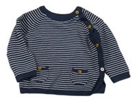 Tmavomodro-biely pruhovaný prepínaci sveter s vreckami Tu