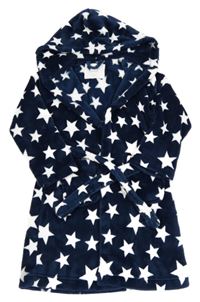 Tmavomodrý chlupatý župan s hvězdami a kapucí F&F