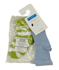 Nové - 2x ponožky - světlemodré žebrované + limetkovo-bílé pruhované