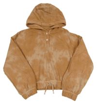 Hnědá batikovaná crop mikina s kapucí Next