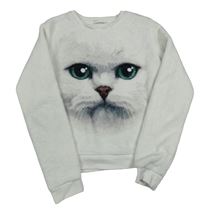 Biela chlpatá mikina s mačkou H&M