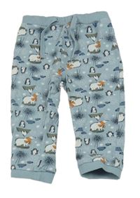 Modré ľahké tepláky s medveďmi a tučňáky