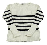 Smetanovo-čierny rebrovaný sveter s pruhmi Kiki&Koko