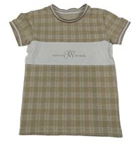 Pískovo-bílé kostkované tričko s nápisem Matalan