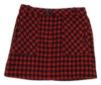 Červeno-čierna kockovaná vlnená sukňa Dunnes