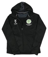Čierna športová prepínaci mikina s potlačou a kapucňou Hummel