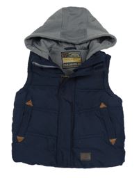 Tmavomodrá šušťáková zateplená vesta s teplákovou kapucňou Rebel